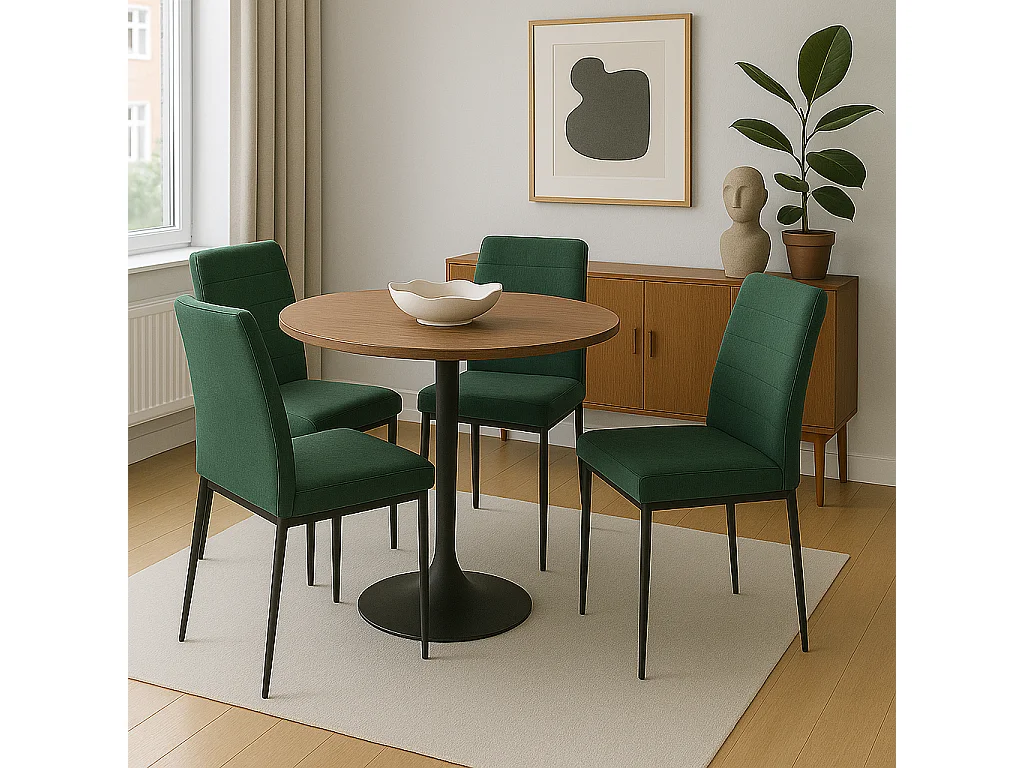 Lot de 4 chaises de salle à manger MILO, tissu rayé (vert)
