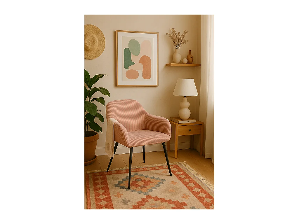 Petit fauteuil confortable en velours côtelé MIRO (rose)