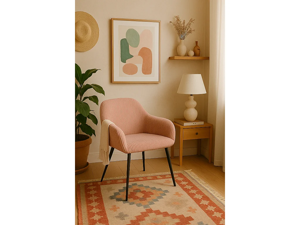 Petit fauteuil confortable en velours côtelé MIRO (rose)