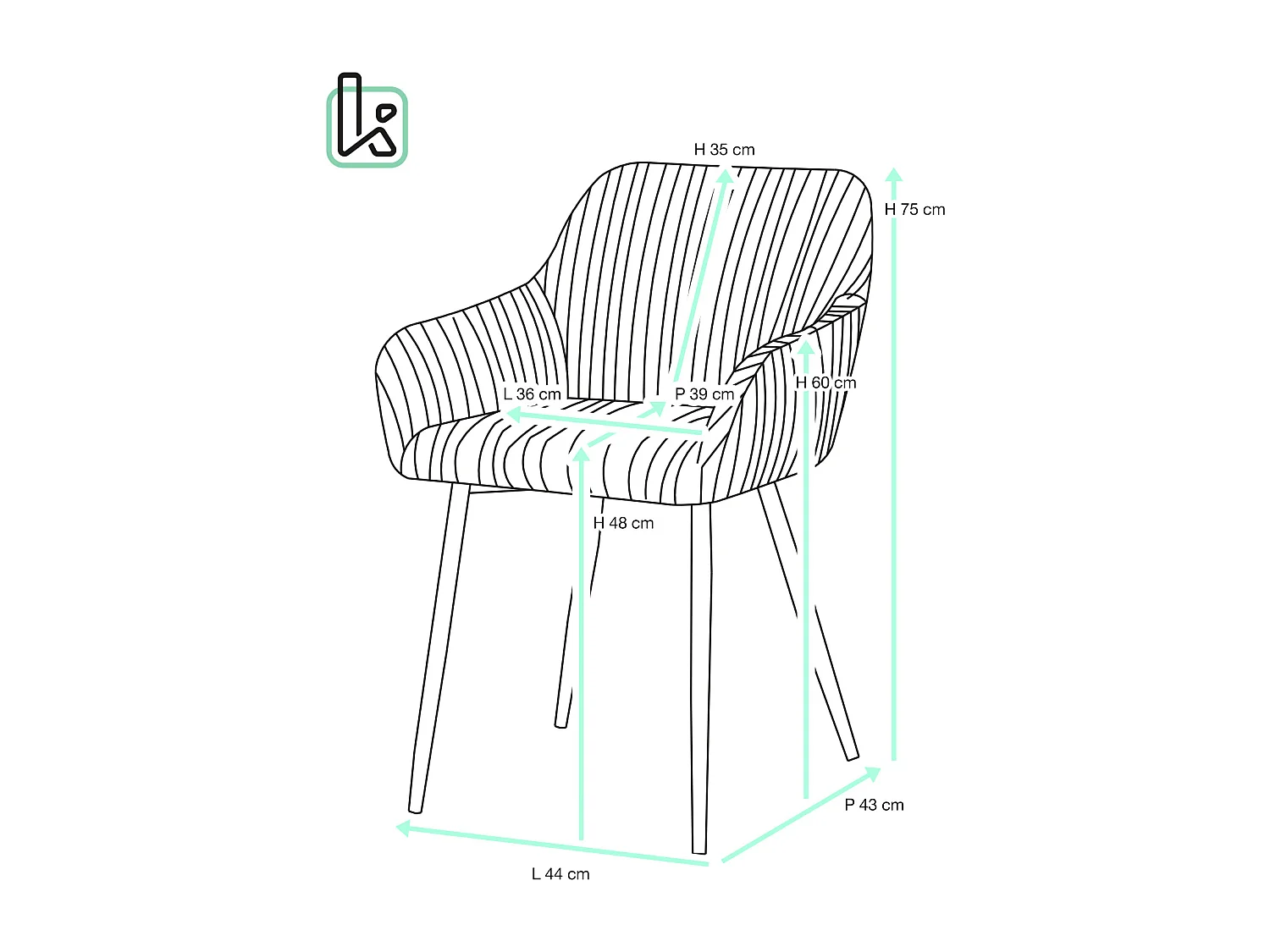 Petit fauteuil confortable en velours côtelé MIRO (rose)