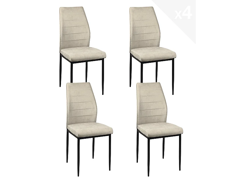 Lot de 4 chaises de salle à manger MILO, tissu rayé (beige)