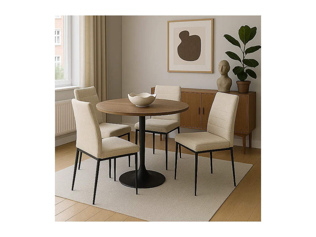 Lot de 4 chaises de salle à manger MILO, tissu rayé (beige)