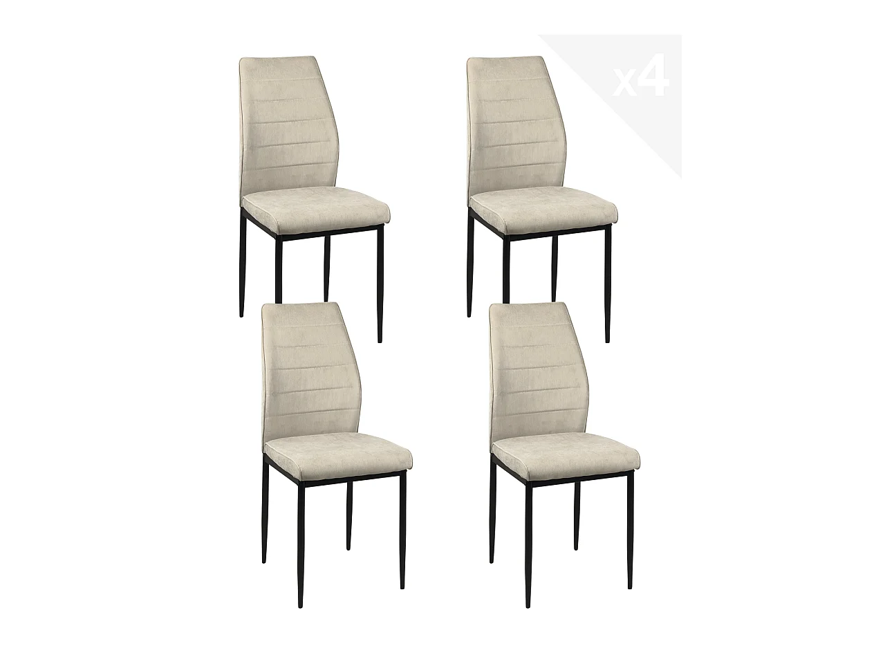 Lot De 4 Chaises De Salle à Manger Milo – Tissu Rayé Beige