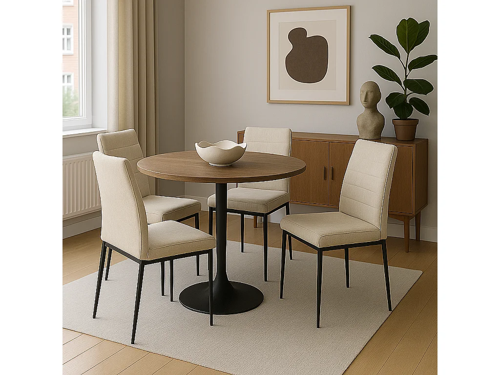 Lot de 4 chaises de salle à manger MILO, tissu rayé (beige)