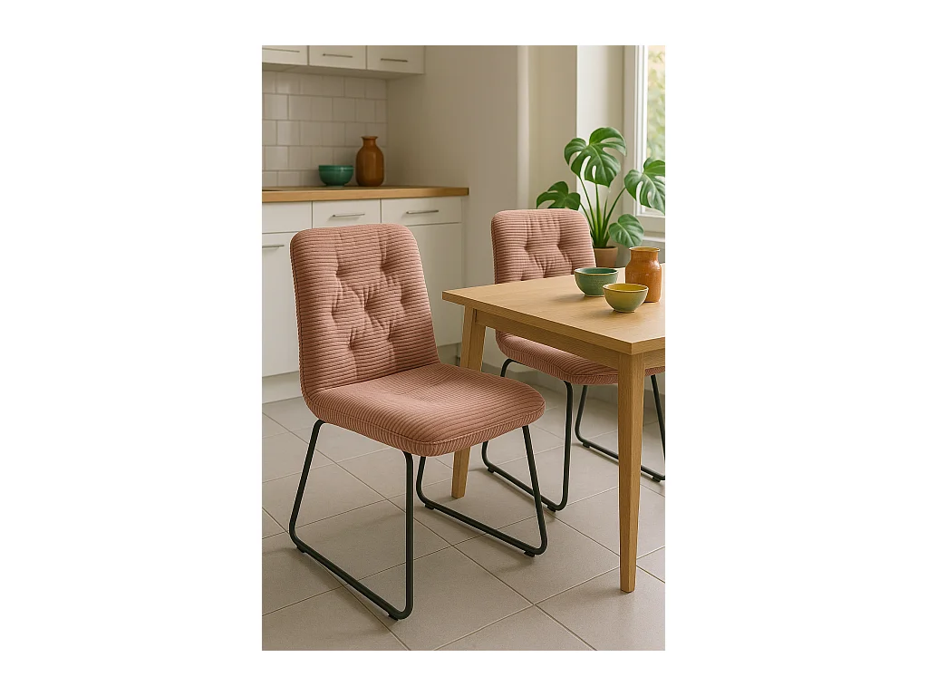 Lot de 2 chaises vintage ZELI, tissu à rayures (rose)