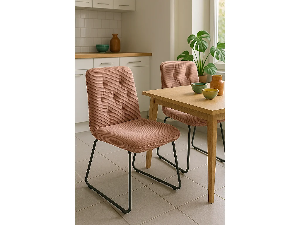 Lot de 2 chaises vintage ZELI, tissu à rayures (rose)