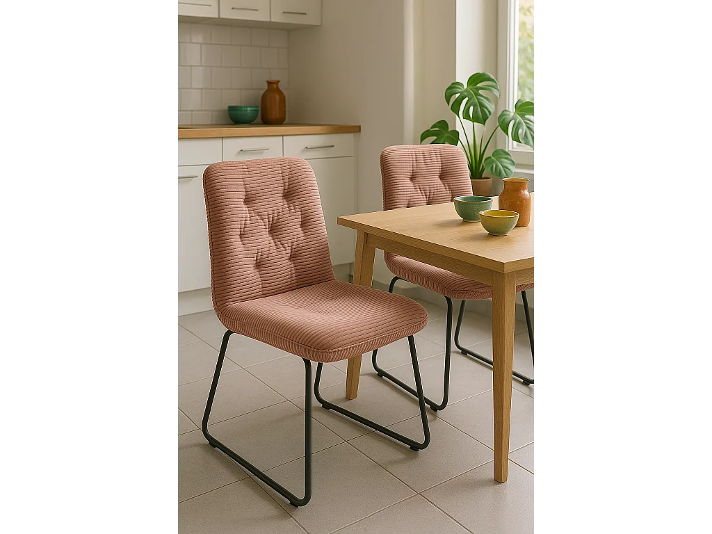 Lot de 2 chaises vintage ZELI, tissu à rayures (rose)