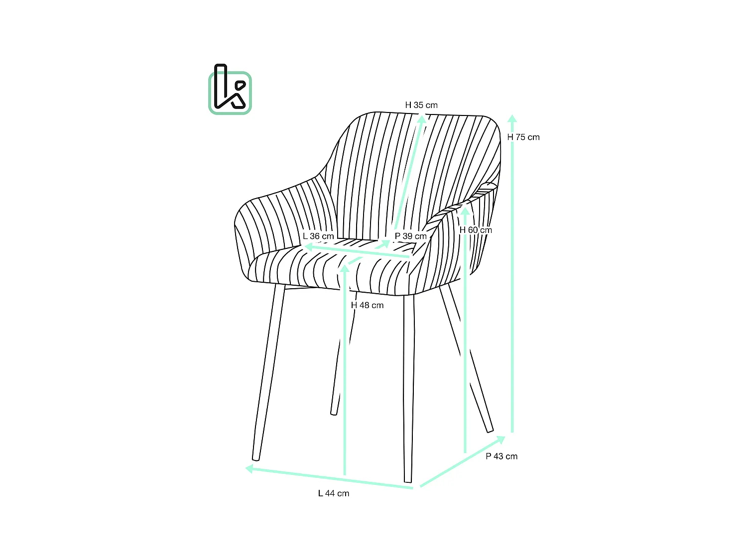 Petit fauteuil confortable en velours côtelé MIRO (beige)