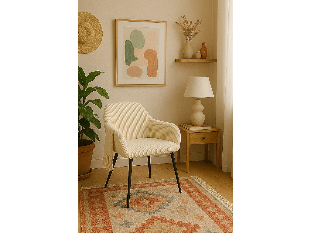 Petit fauteuil confortable en velours côtelé MIRO (beige)