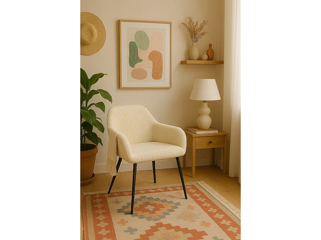Petit fauteuil confortable en velours côtelé MIRO (beige)