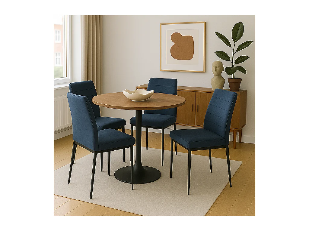 Lot de 4 chaises de salle à manger MILO, tissu rayé (bleu foncé)