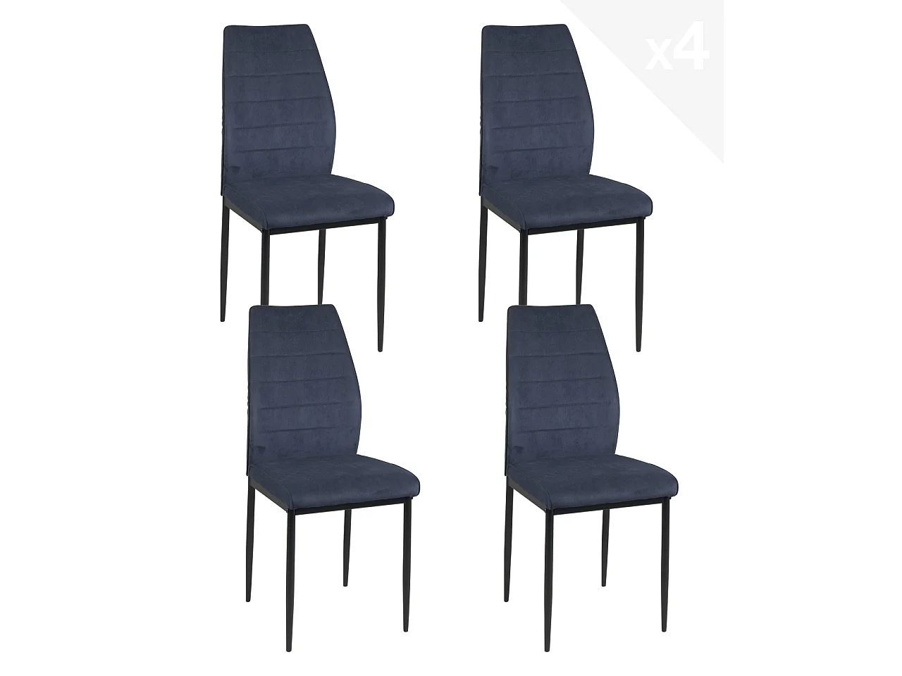 Lot de 4 chaises de salle à manger MILO, tissu rayé (bleu foncé)