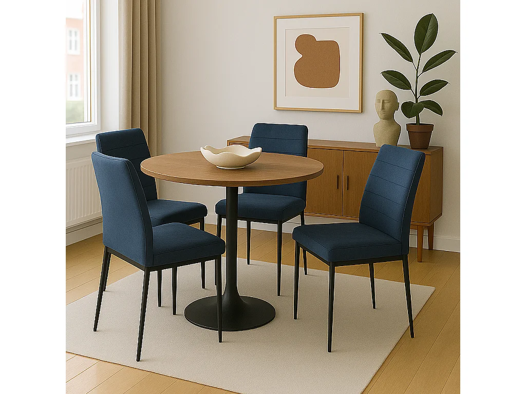 Lot de 4 chaises de salle à manger MILO, tissu rayé (bleu foncé)