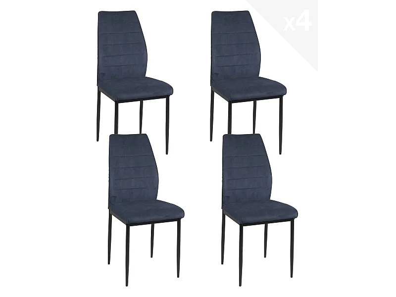 Lot de 4 chaises de salle à manger MILO, tissu rayé (bleu foncé)