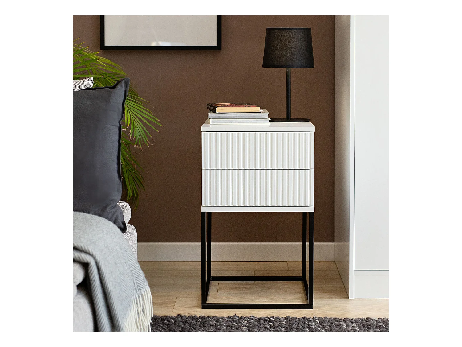 Set de 2 tables de chevet RECTUS blanc, dimensions 39x65x40 cm, parfait pour décoration