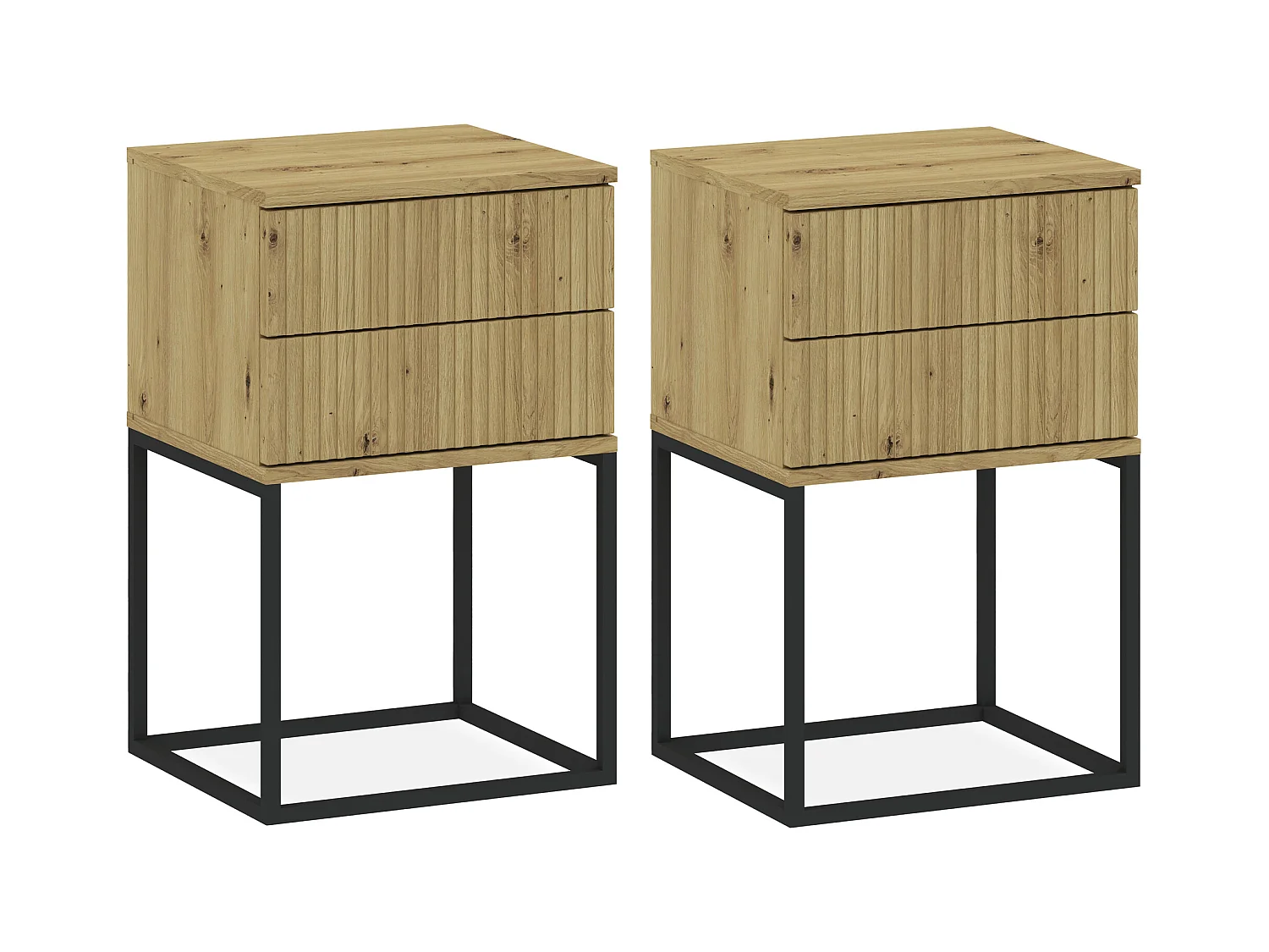 Set de 2 tables de chevet RECTUS couleur naturelle claire, dimensions 39x65x40 cm, design naturel