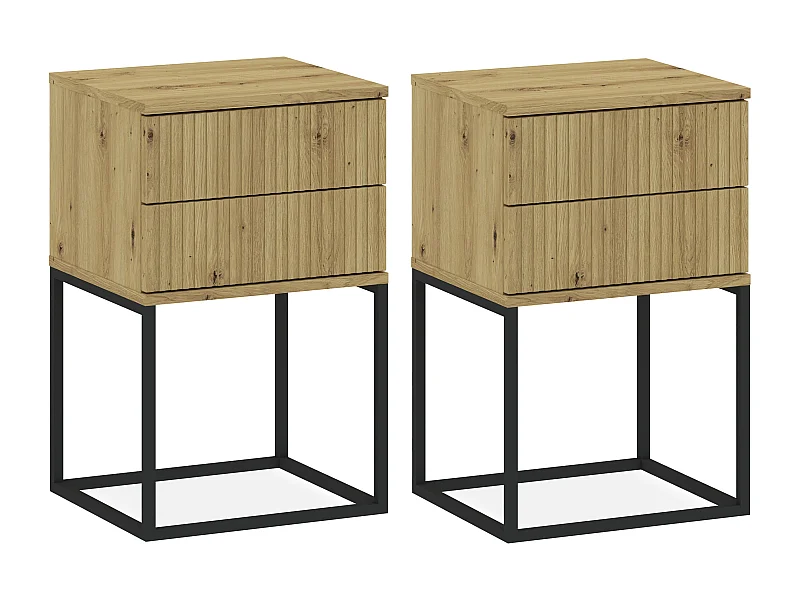 Set de 2 tables de chevet RECTUS couleur naturelle claire, dimensions 39x65x40 cm, design naturel