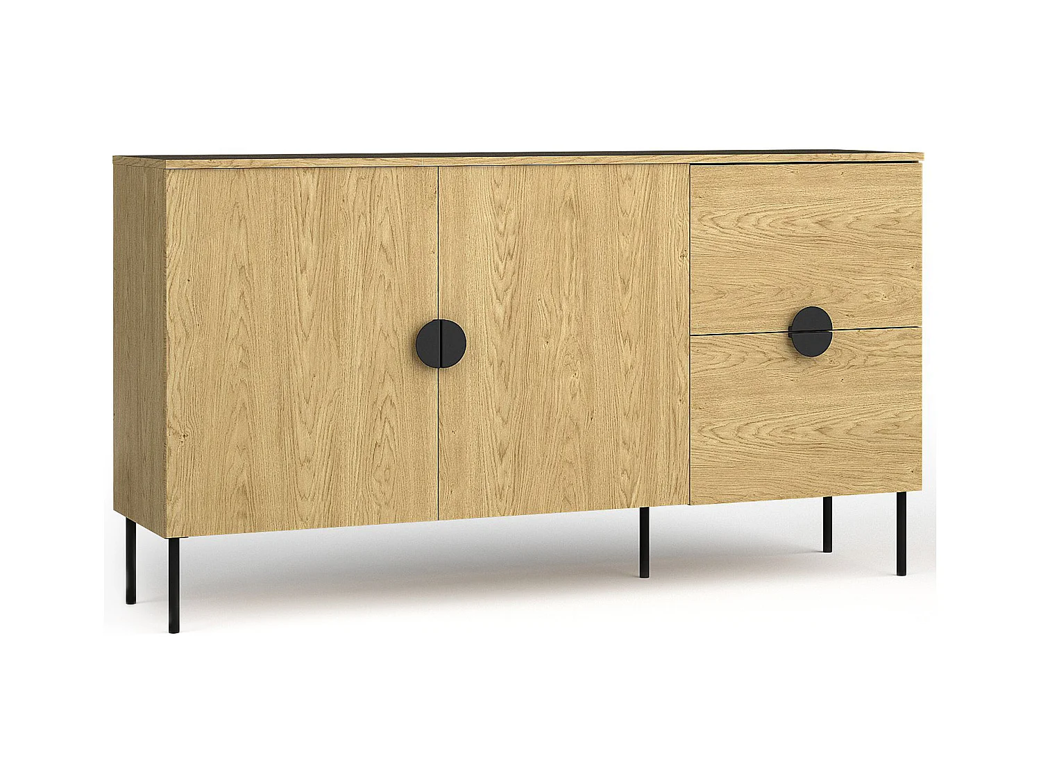 Commode VIDIS noir et naturelle claire, dimensions 160x88x40 cm, design élégant