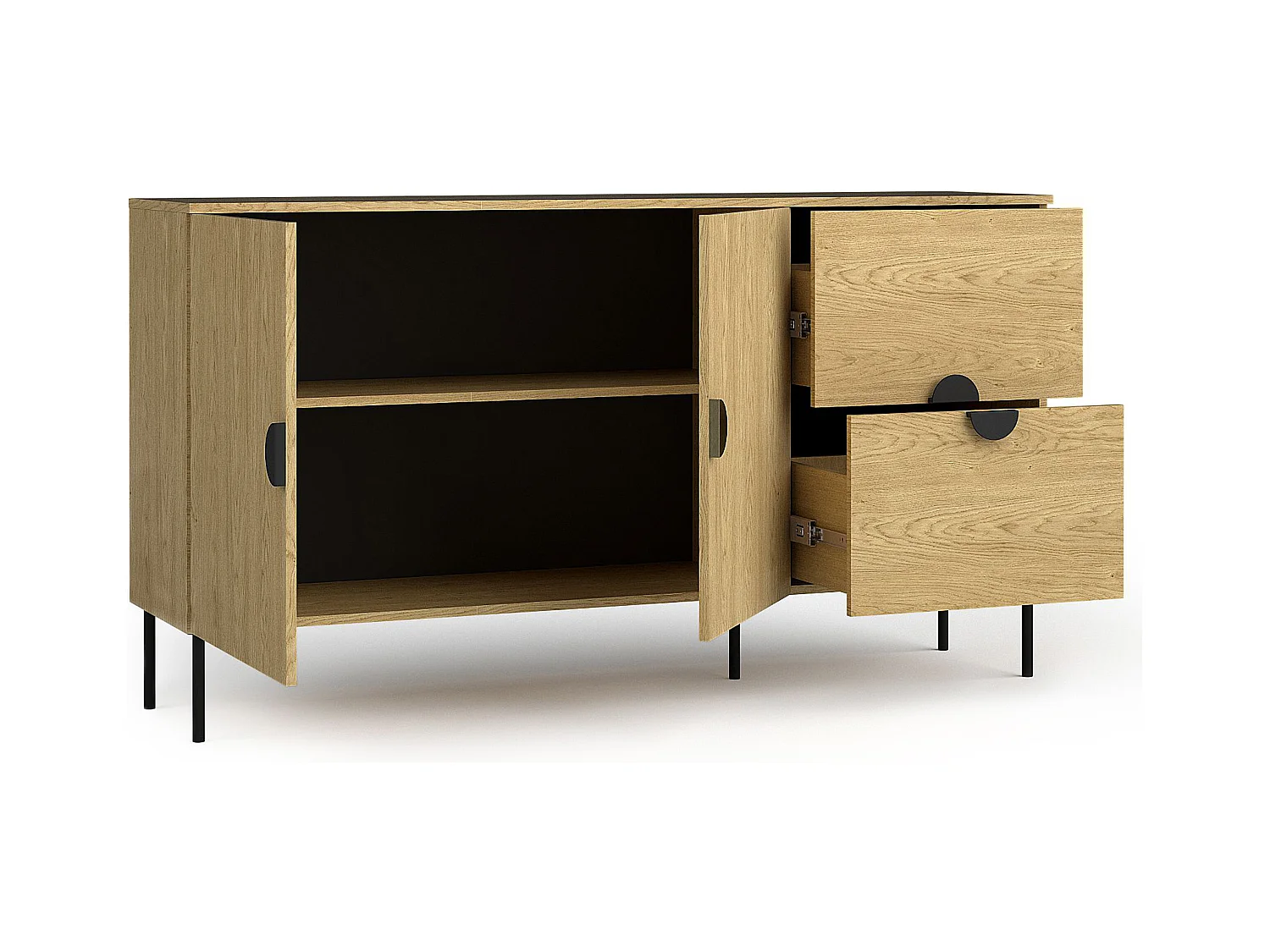 Commode VIDIS noir et naturelle claire, dimensions 160x88x40 cm, design élégant