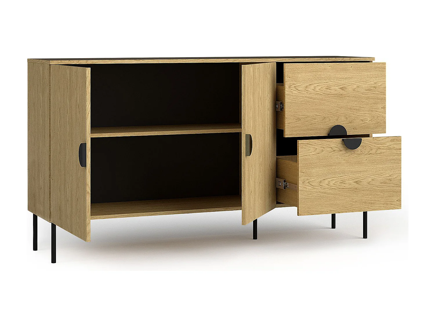 Commode VIDIS noir et naturelle claire, dimensions 160x88x40 cm, design élégant