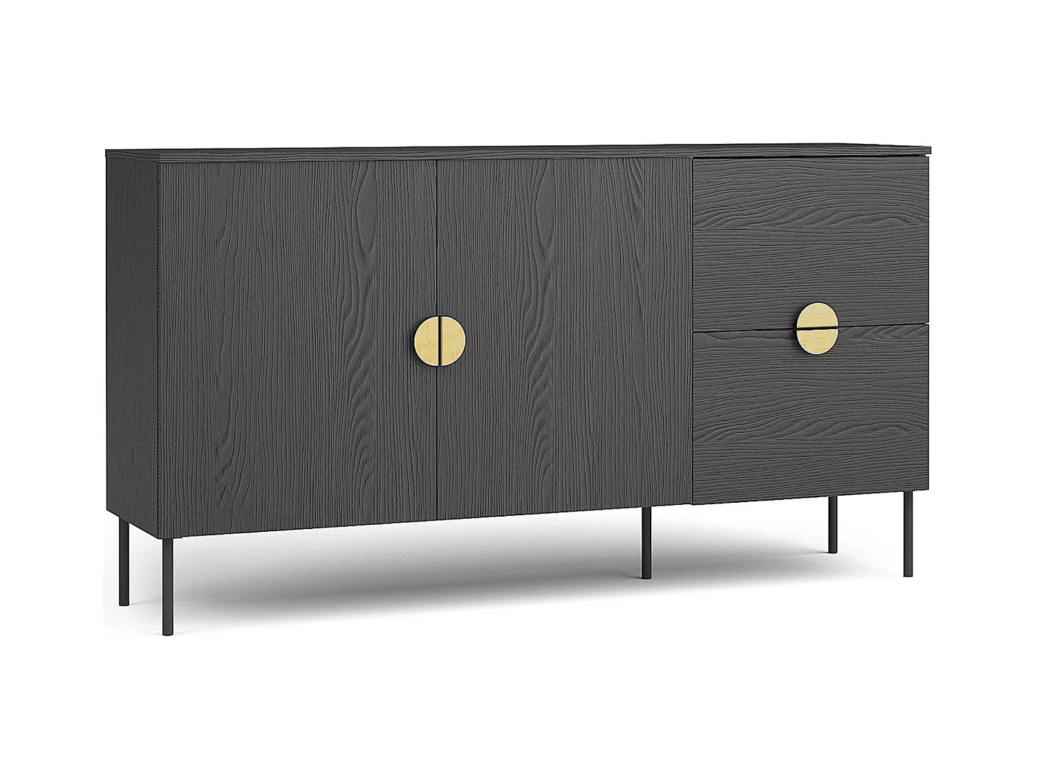 Commode VIDIS noir, dimensions 160x88x40 cm, grand espace de rangement