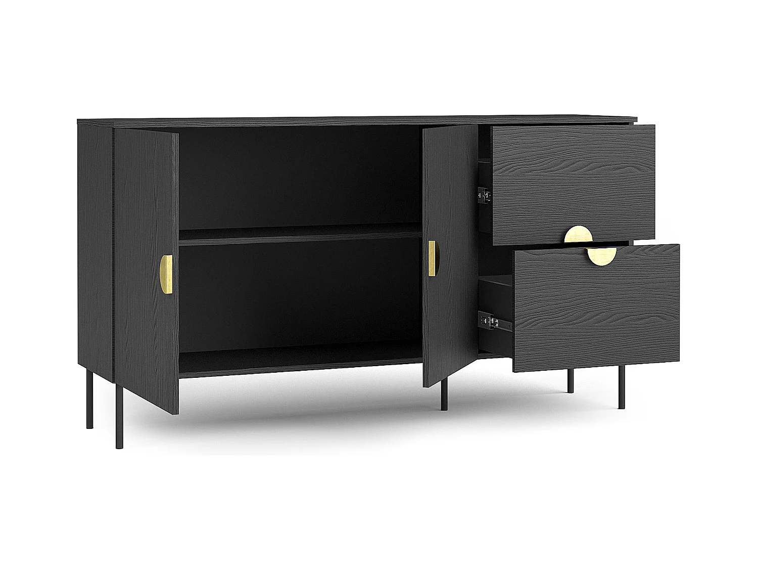 Commode VIDIS noir, dimensions 160x88x40 cm, grand espace de rangement
