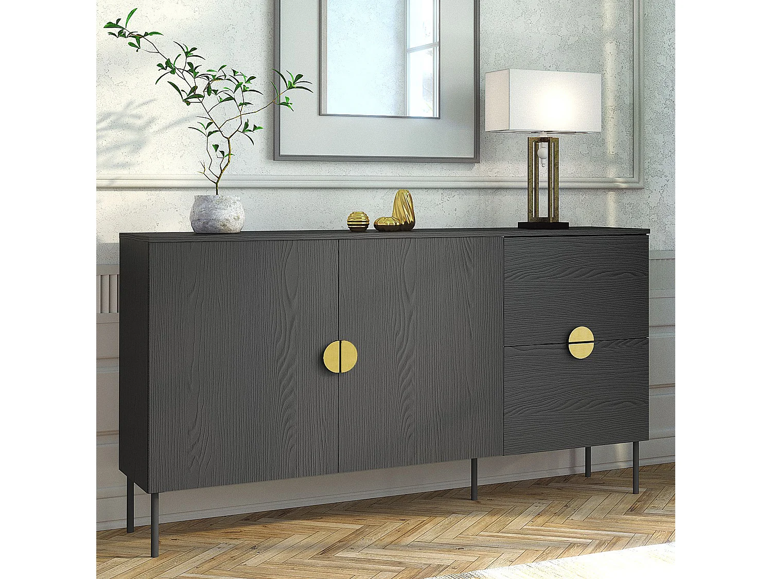 Kommode VIDIS schwarz, Maße 160x88x40 cm, großer Stauraum