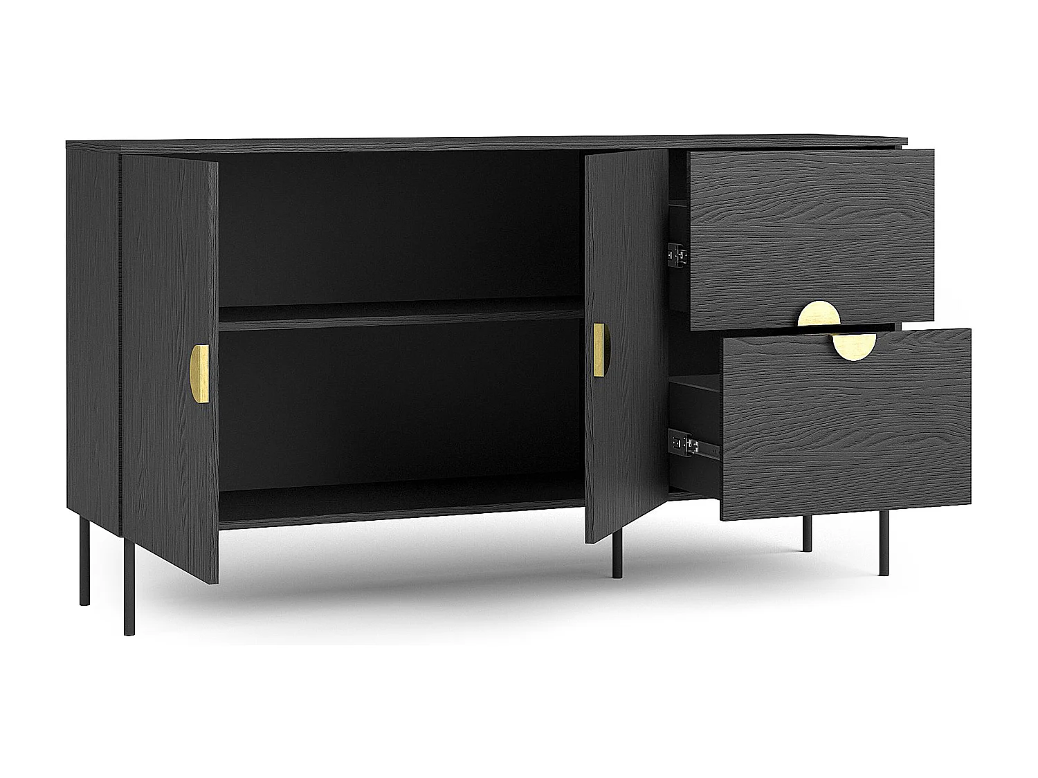 Kommode VIDIS schwarz, Maße 160x88x40 cm, großer Stauraum