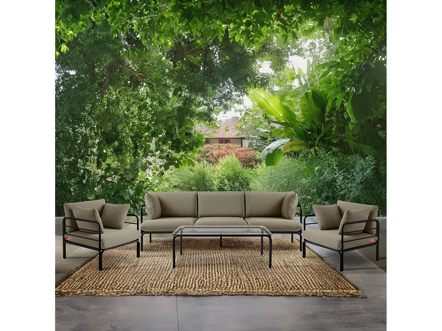 Gartensessel RAMBE anthrazitgrau und beige, Maße 79x80x80 cm, moderner Stil