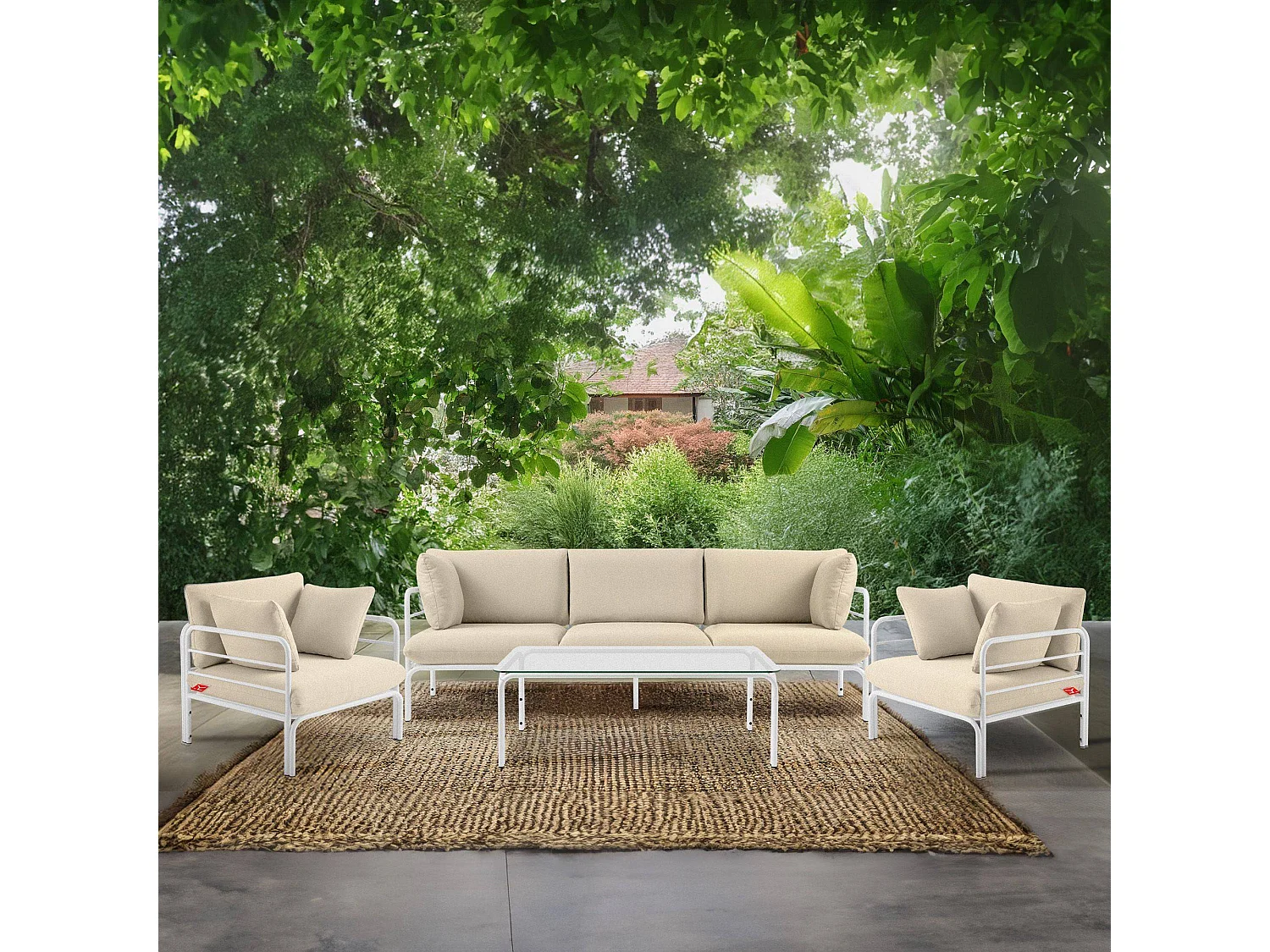 Gartensessel RAMBE weiß und gebrochenes Weiß, Maße 79x80x80 cm, ideal für den Garten