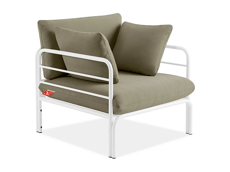 Gartensessel RAMBE weiß und beige, Maße 79x80x80 cm, perfekt für den Außenbereich