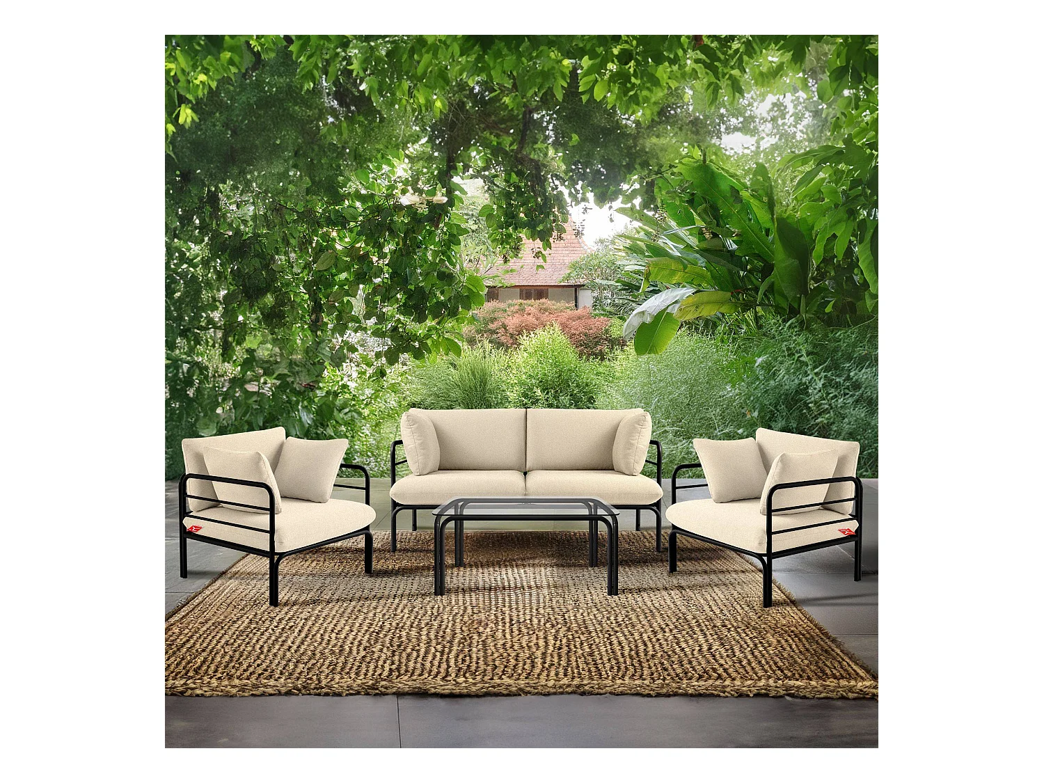 Canapé de jardin RAMBE gris et blanc cassé, dimensions 150x80x80 cm, confortable et élégant