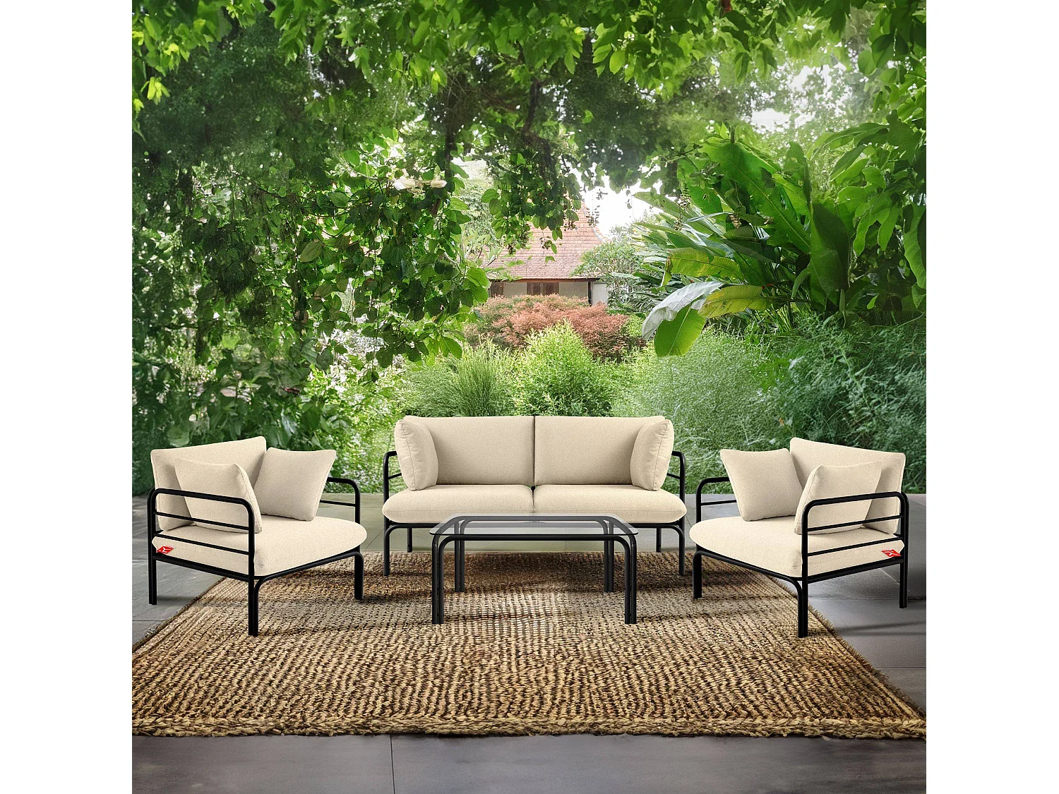 Canapé de jardin RAMBE gris et blanc cassé, dimensions 150x80x80 cm, confortable et élégant