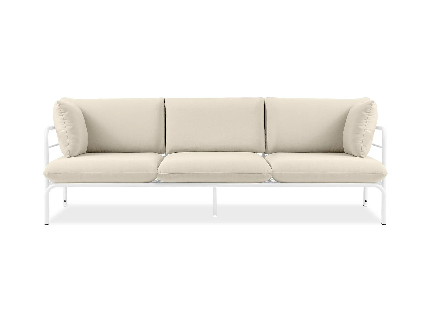 Canapé de jardin RAMBE blanc et blanc cassé, dimensions 225x80x80 cm, parfait pour grandes terrasses
