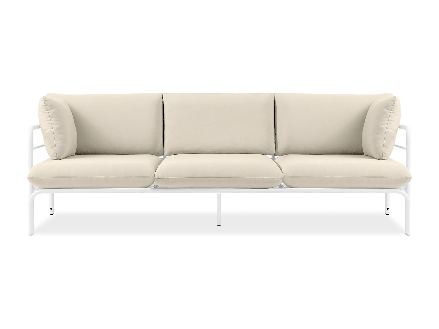 Canapé de jardin RAMBE blanc et blanc cassé, dimensions 225x80x80 cm, parfait pour grandes terrasses