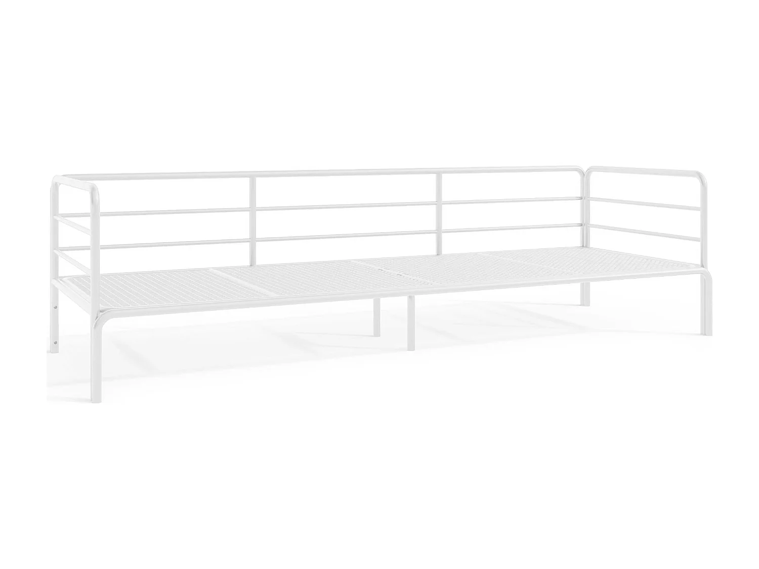 Canapé de jardin RAMBE blanc et blanc cassé, dimensions 225x80x80 cm, parfait pour grandes terrasses