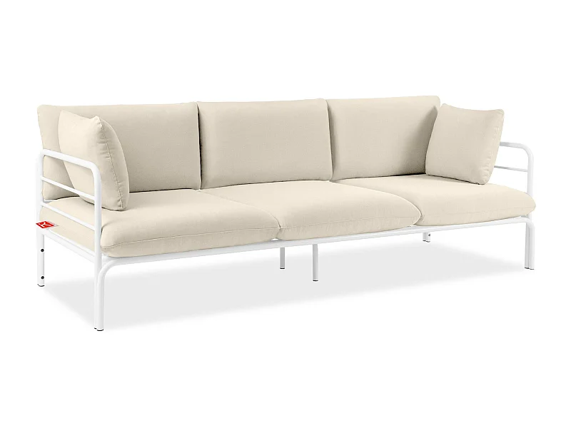 Canapé de jardin RAMBE blanc et blanc cassé, dimensions 225x80x80 cm, parfait pour grandes terrasses