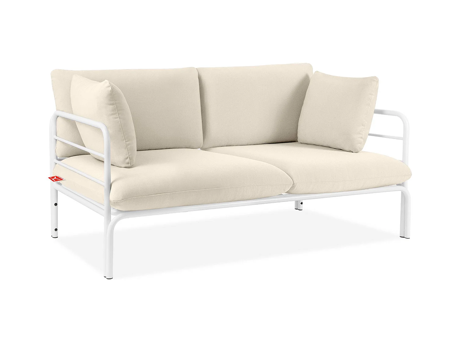 Canapé de jardin RAMBE blanc et blanc cassé, dimensions 150x80x80 cm, parfait pour terrasses