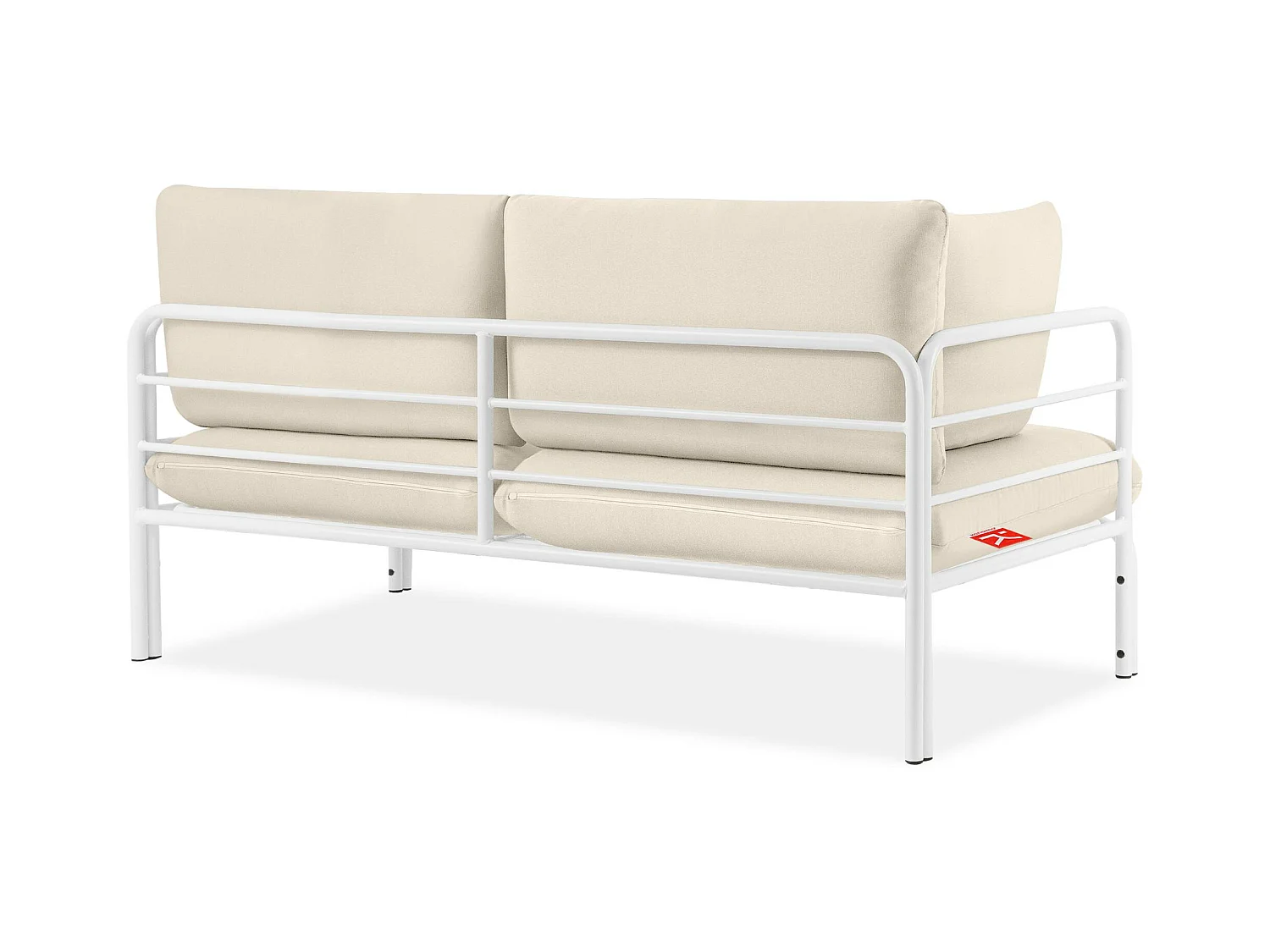 Canapé de jardin RAMBE blanc et blanc cassé, dimensions 150x80x80 cm, parfait pour terrasses