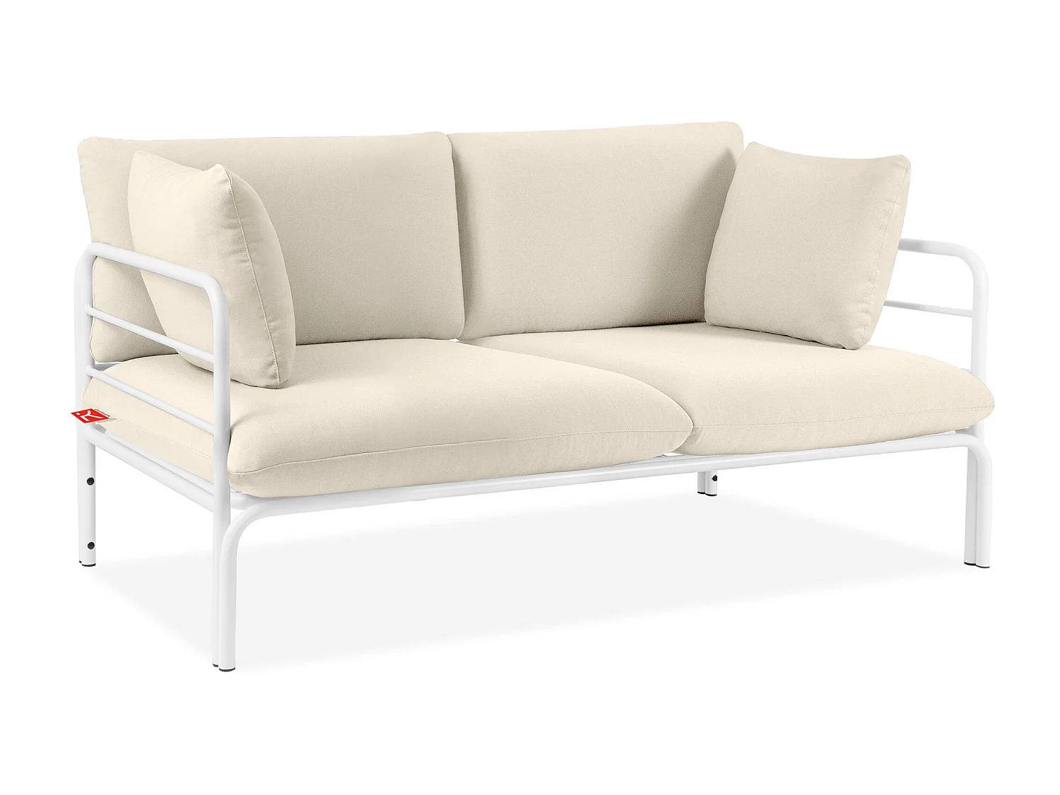 Canapé de jardin RAMBE blanc et blanc cassé, dimensions 150x80x80 cm, parfait pour terrasses