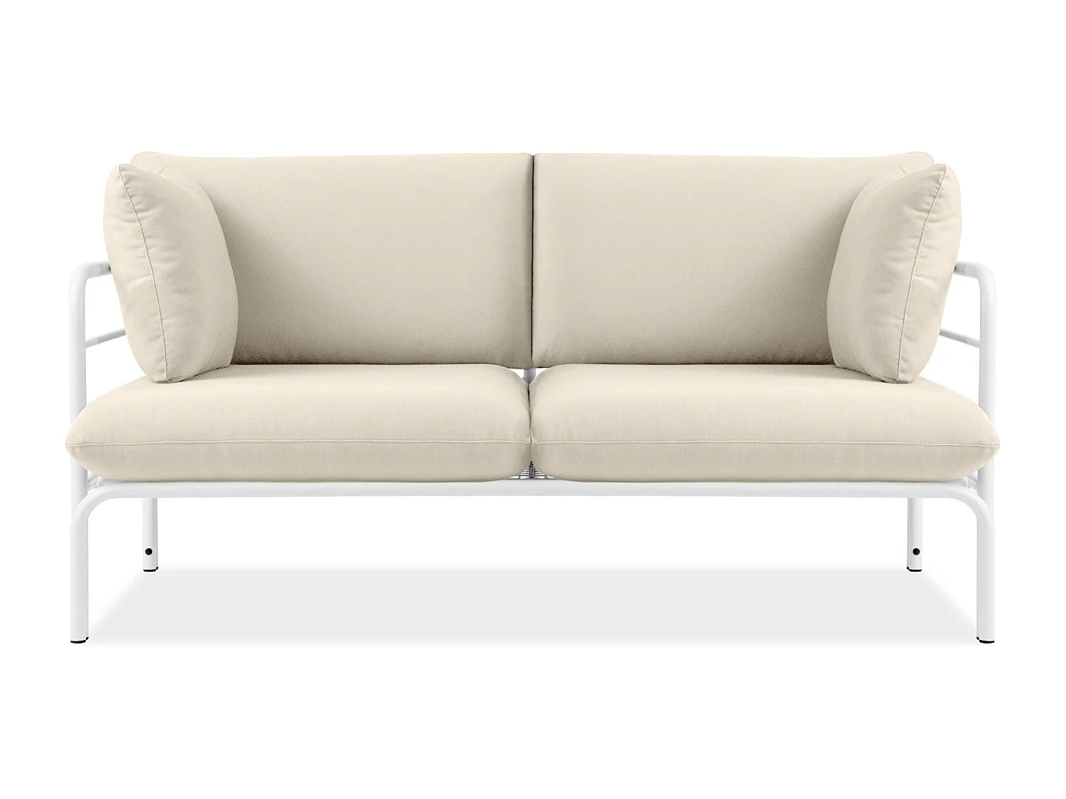 Canapé de jardin RAMBE blanc et blanc cassé, dimensions 150x80x80 cm, parfait pour terrasses