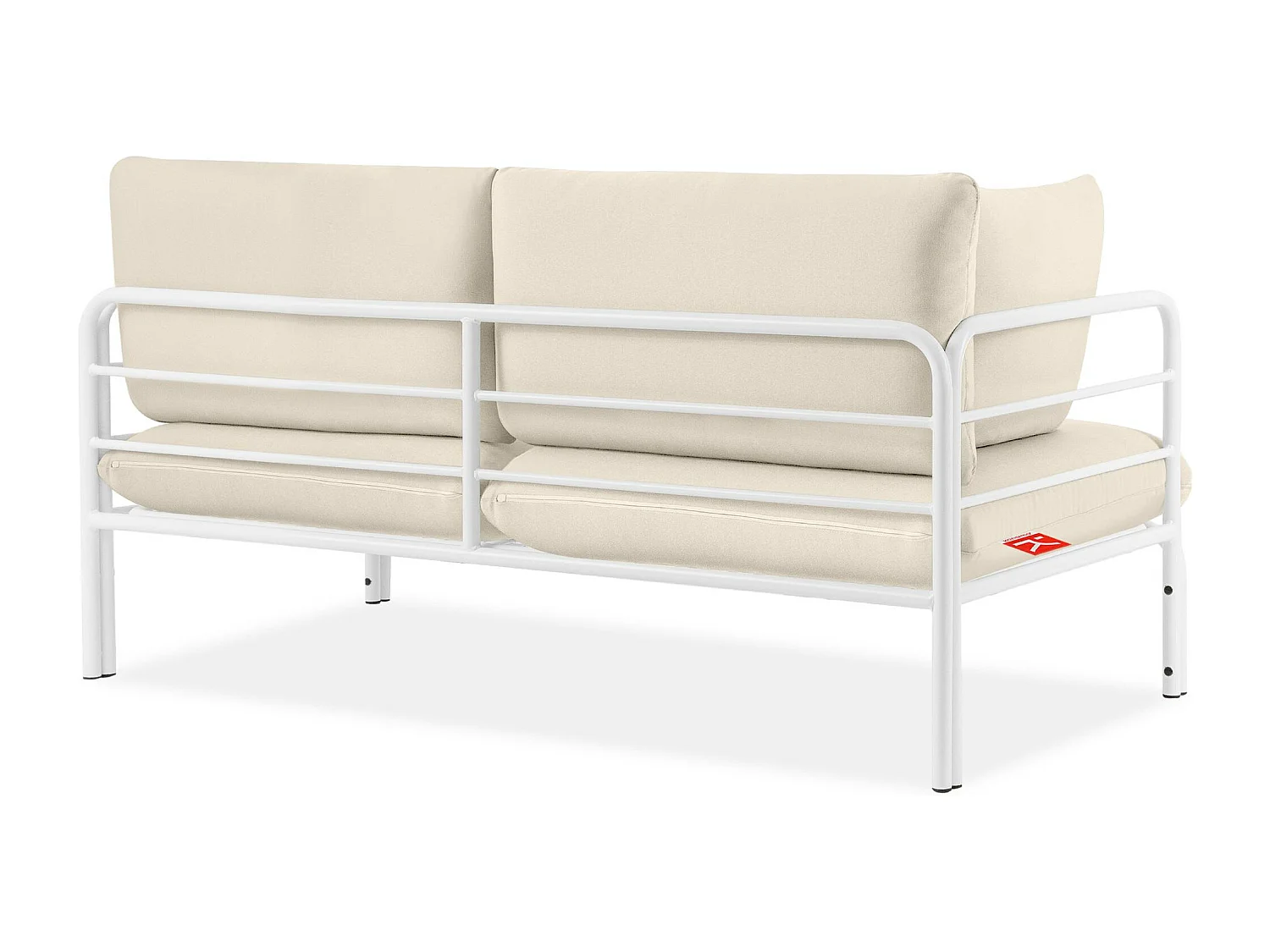 Canapé de jardin RAMBE blanc et blanc cassé, dimensions 150x80x80 cm, parfait pour terrasses