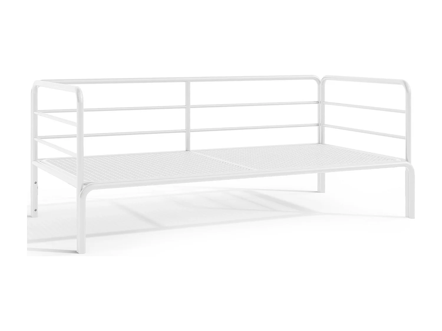 Canapé de jardin RAMBE blanc et blanc cassé, dimensions 150x80x80 cm, parfait pour terrasses