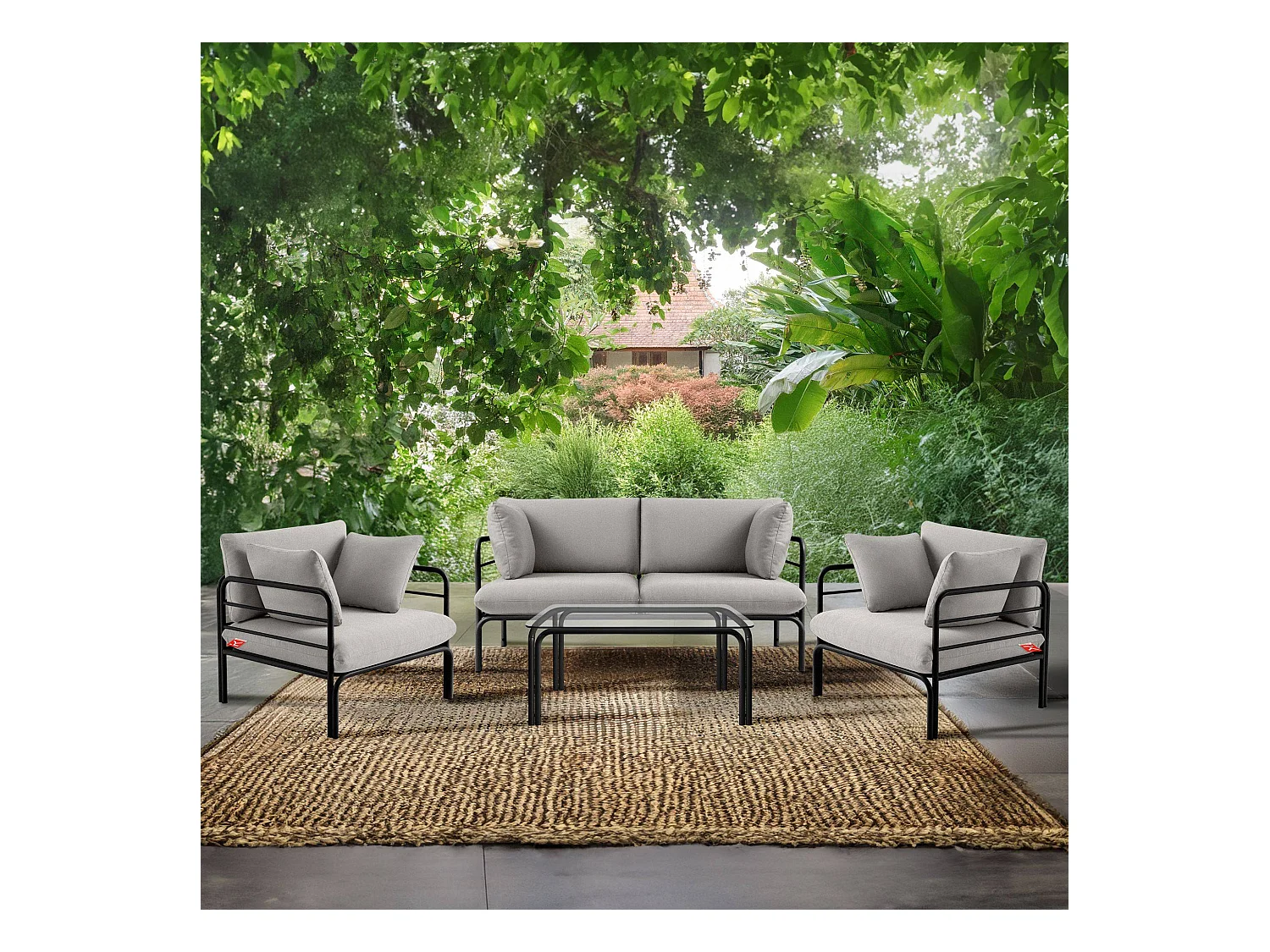 Canapé de jardin RAMBE anthracite et gris, dimensions 150x80x80 cm, idéal pour les espaces verts