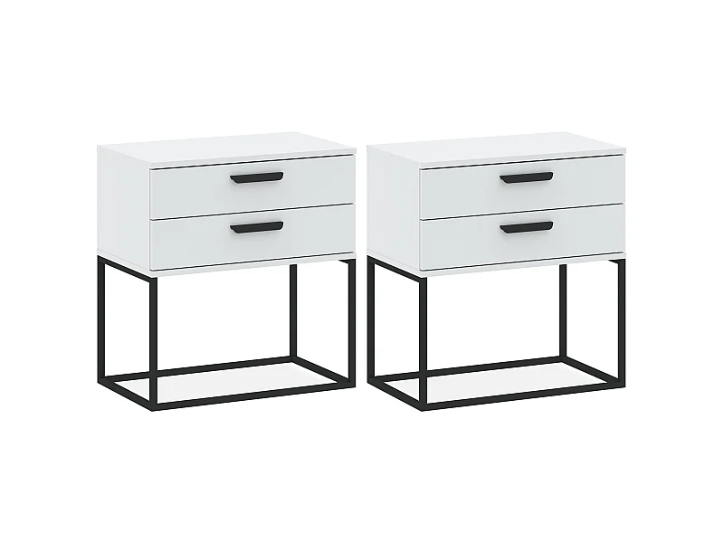 Nachttisch RECTUS 2er-Set weiß, Maße 39x65x60 cm, perfekt für Stauraum