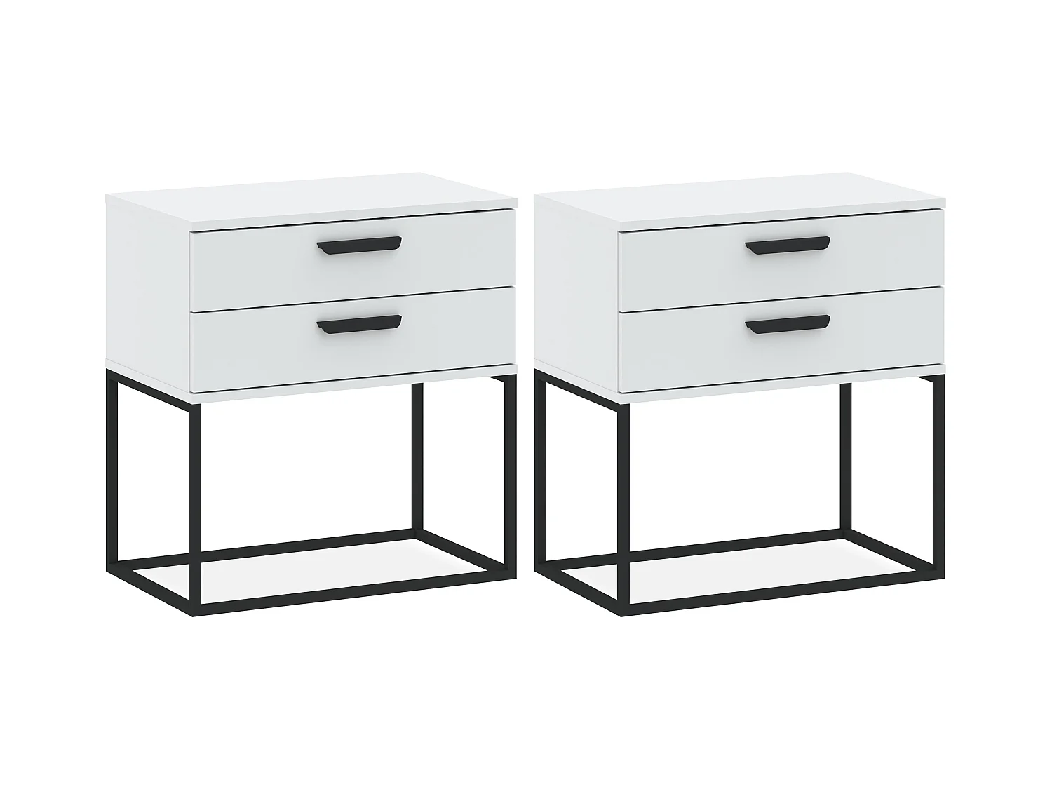 Set de 2 tables de chevet RECTUS blanc, dimensions 39x65x60 cm, parfait pour rangement