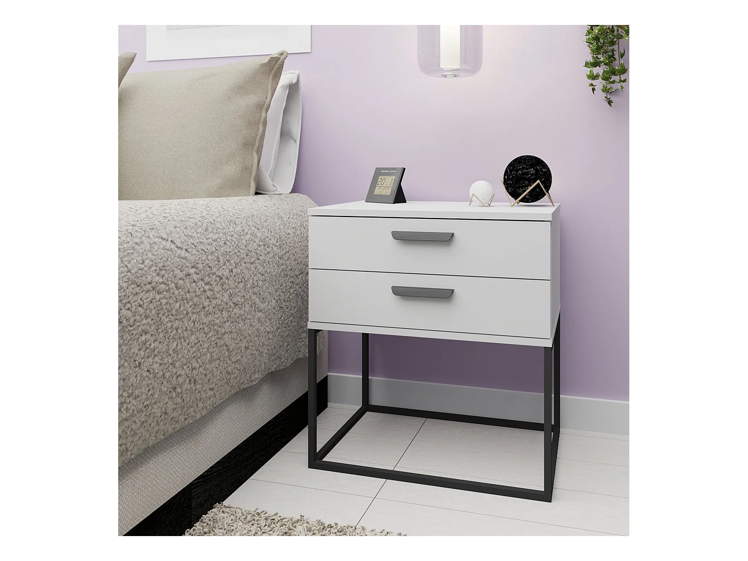 Set de 2 tables de chevet RECTUS blanc, dimensions 39x65x60 cm, parfait pour rangement