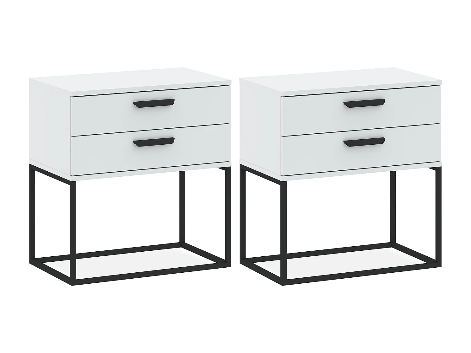 Set de 2 tables de chevet RECTUS blanc, dimensions 39x65x60 cm, parfait pour rangement