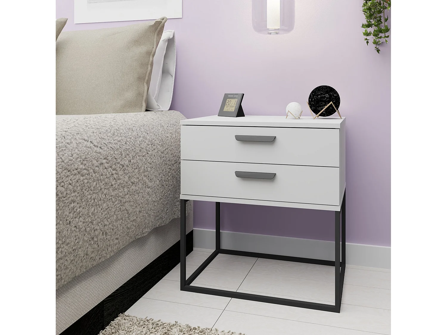 Set de 2 tables de chevet RECTUS blanc, dimensions 39x65x60 cm, parfait pour rangement