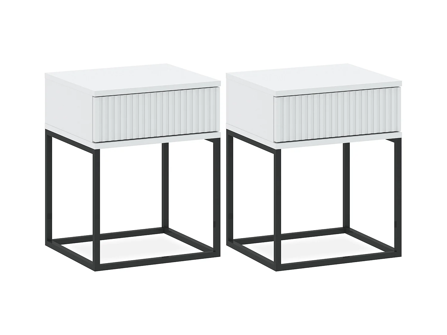 Set de 2 tables de chevet RECTUS blanc, dimensions 39x52x40 cm, parfait pour chambres